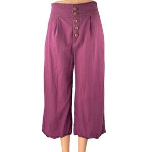 Hollister Womens Purple Pleated Button High Rise Baggy Wide Leg Trousers Pants S